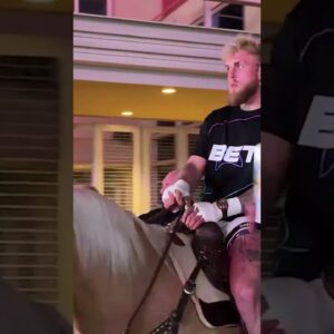 Jake Paul pulled up to open workouts on a horse 😅 🐎 #PaulSilva