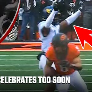 West Virginia DB celebrates too soon 😅 Gives up big gain to Oklahoma State 👀
