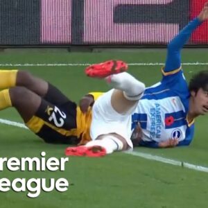 Nelson Semedo gets red card for rugby tackle on Kaoru Mitoma | Premier League | NBC Sports