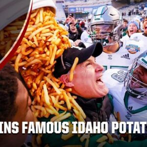 Chris Creighton gets french fry bath after EMU's Potato Bowl victory 🍟 | College Football on ESPN