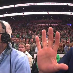 Jaylen Brown nearly knocks over Celtics announcer table | NBA on ESPN