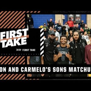 First Take reacts to LeBron James & Carmelo Anthony's sons facing off in high school game