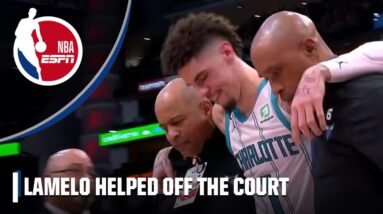 LaMelo Ball helped to locker room after ankle gets stepped on | NBA on ESPN