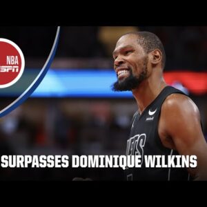 Kevin Durant surpasses Dominique Wilkins for 14th all-time in NBA scoring 🤯 | NBA on ESPN