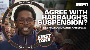 Desmond Howard has an issue with the Big Ten's process of Jim Harbaugh's suspension | First Take
