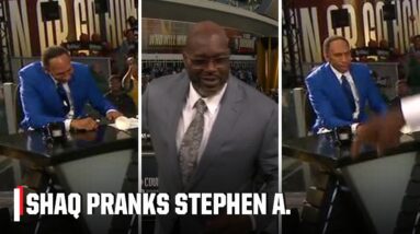 Shaq SPILLS on Stephen A’s SUIT? 😳 | NBA Countdown