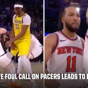 WILD FINISH TO PACERS-KNICKS GAME 1 😱 Offensive foul call on Pacers leads to Knicks' W | NBA on ESPN